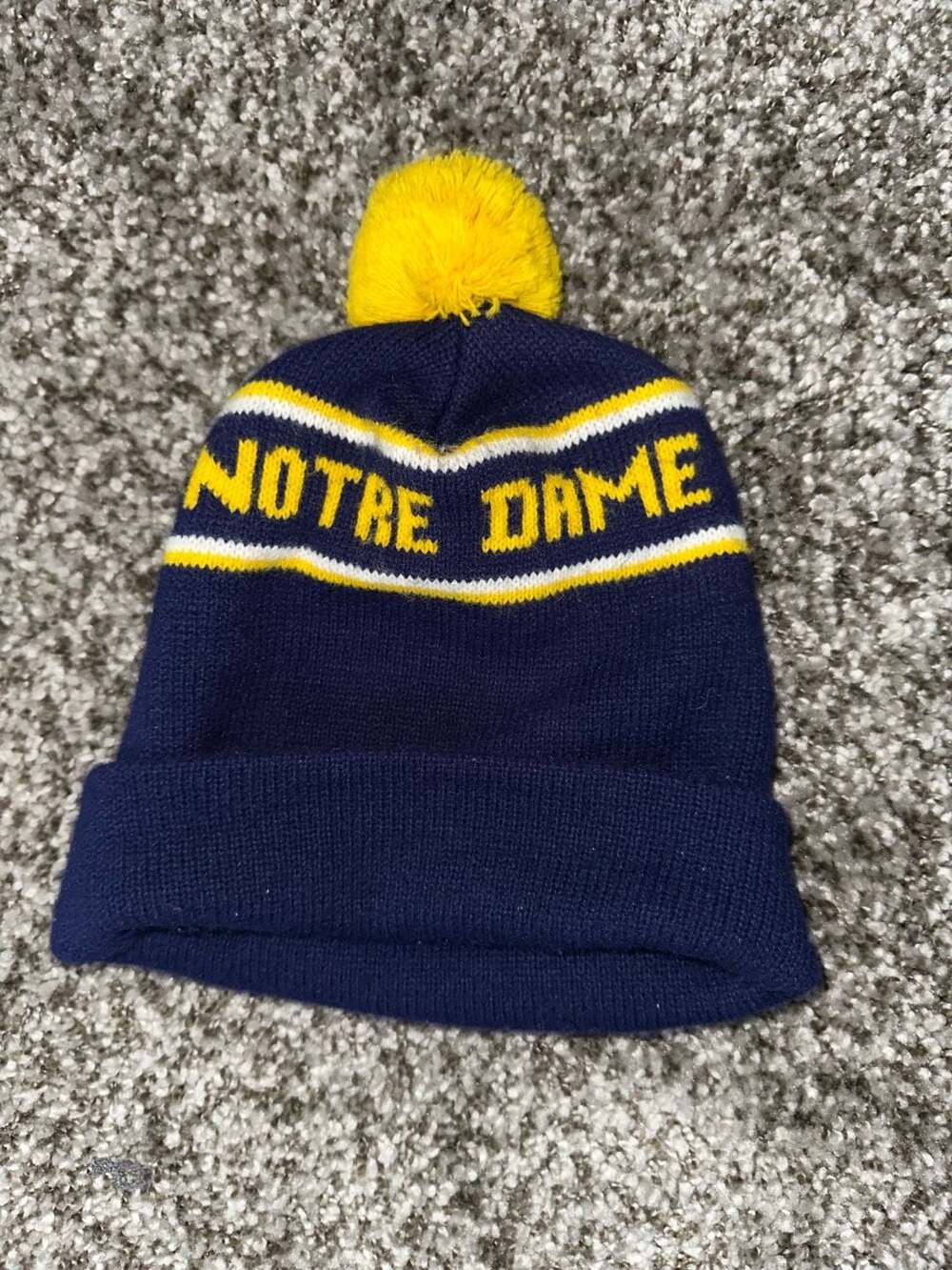 Notre Dame Fighting Irish Beanie Pom Pom Knit Hat Blue Yellow